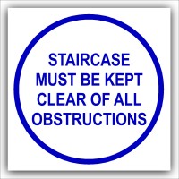 1 x Staircase Must Be Kept Clear of All Obstructions-87mm,Blue on White-Health and Safety Security Door Warning Sticker Sign-87mm,Blue on White-Health and Safety Security Door Warning Sticker Sign